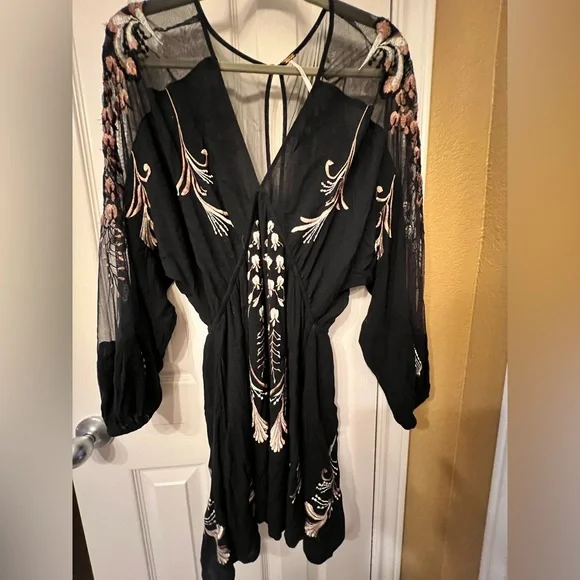 Free People Bonjour Black Embroidered Boho Dress, size XS - Picture 3 of 8